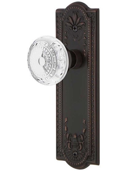 Meadows Door Set with Matching Crystal-Glass Knobs Single Dummy in Timeless Bronze.